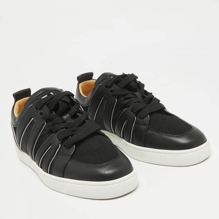 Pre Owned Christian Louboutin Black/White Fabric and Leather Vida Viva Low Top Sneakers Size 39