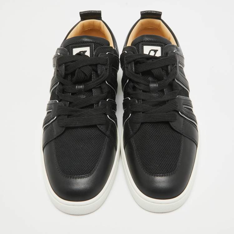 Pre Owned Christian Louboutin Black/White Fabric and Leather Vida Viva Low Top Sneakers Size 39