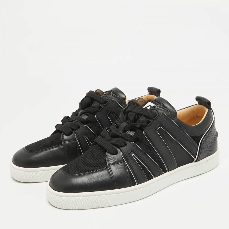 Pre Owned Christian Louboutin Black/White Fabric and Leather Vida Viva Low Top Sneakers Size 39