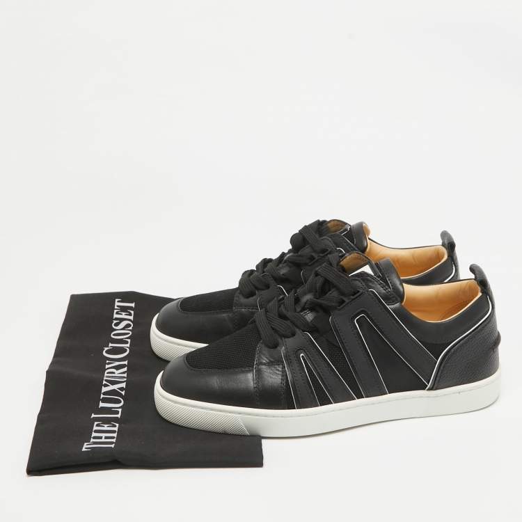 Pre Owned Christian Louboutin Black/White Fabric and Leather Vida Viva Low Top Sneakers Size 39