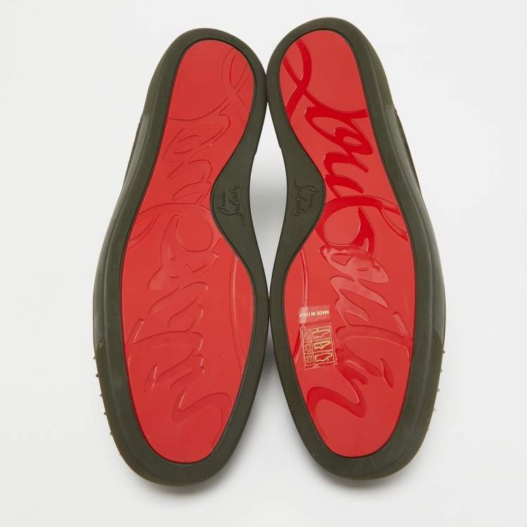 Pre Owned Christian Louboutin Olive Green Suede Lou Spikes Sneakers Size 43.5