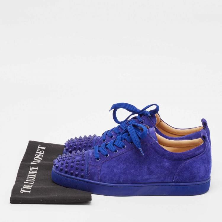 Pre Owned Christian Louboutin Blue Suede Louis Junior Spikes Lace Up Sneakers Size 44