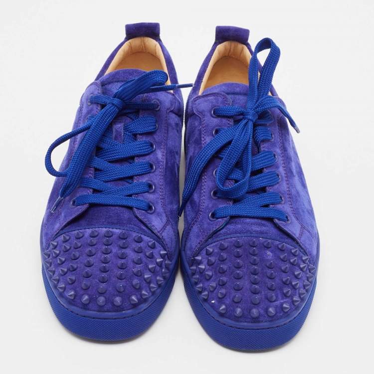 Pre Owned Christian Louboutin Blue Suede Louis Junior Spikes Lace Up Sneakers Size 44