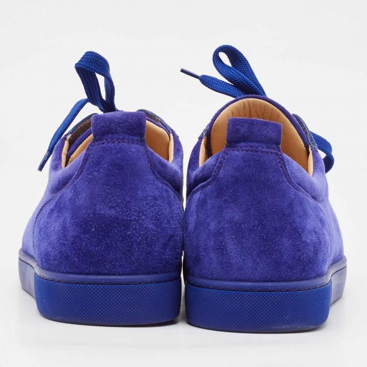 Pre Owned Christian Louboutin Blue Suede Louis Junior Spikes Lace Up Sneakers Size 44