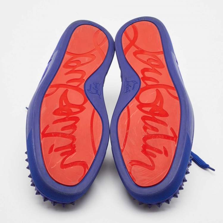 Pre Owned Christian Louboutin Blue Suede Louis Junior Spikes Lace Up Sneakers Size 44