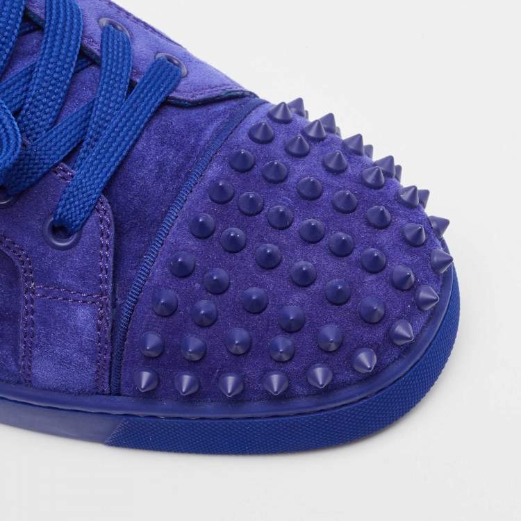 Pre Owned Christian Louboutin Blue Suede Louis Junior Spikes Lace Up Sneakers Size 44