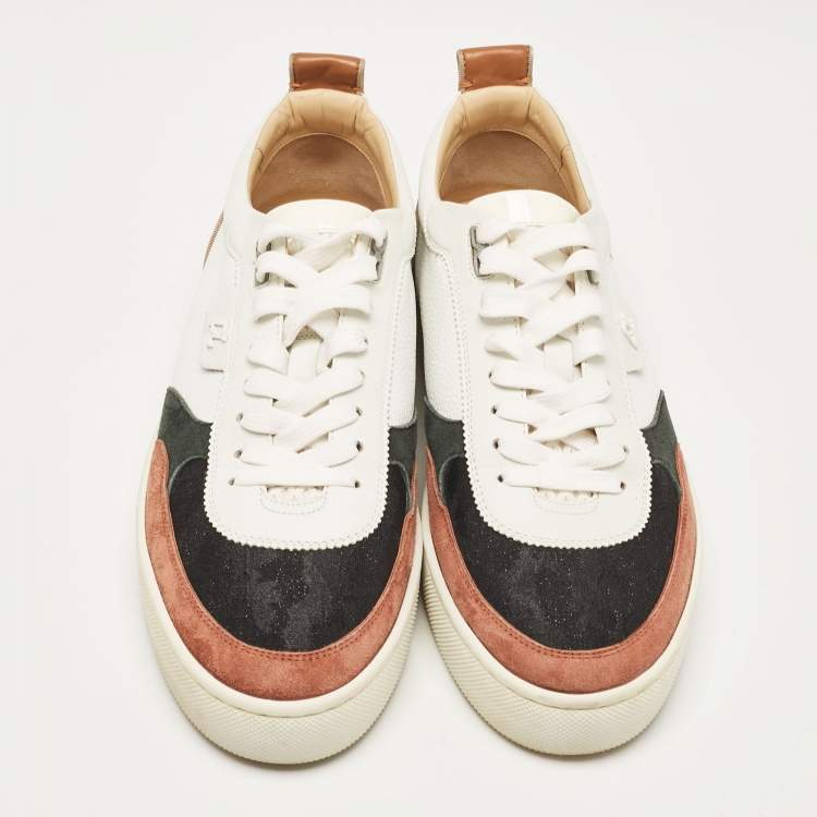 Pre Owned Christian Louboutin Multicolor Leather and Suede Happyrui Lace Up Sneakers Size 44