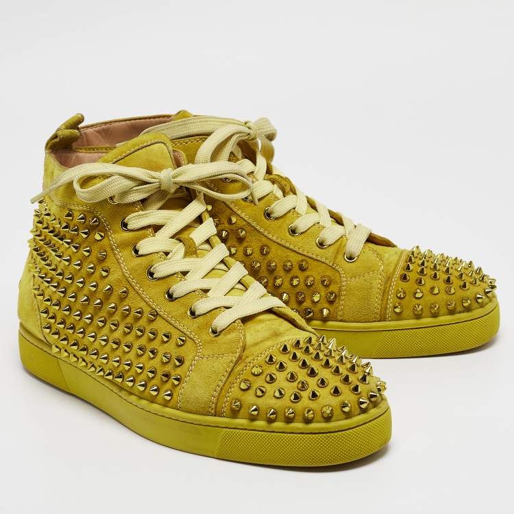 Pre Owned Christian Louboutin Yellow Suede Louis Spikes High Top Sneakers Size 43