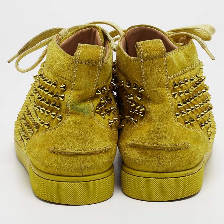 Pre Owned Christian Louboutin Yellow Suede Louis Spikes High Top Sneakers Size 43