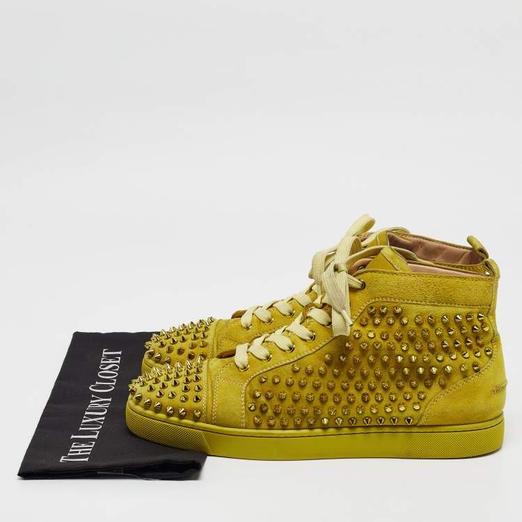 Pre Owned Christian Louboutin Yellow Suede Louis Spikes High Top Sneakers Size 43
