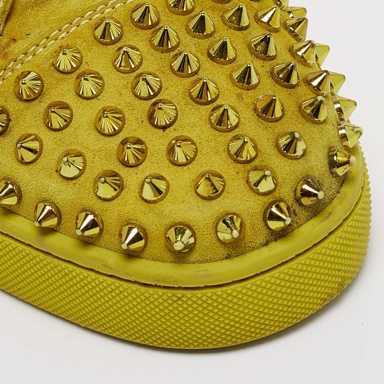 Pre Owned Christian Louboutin Yellow Suede Louis Spikes High Top Sneakers Size 43