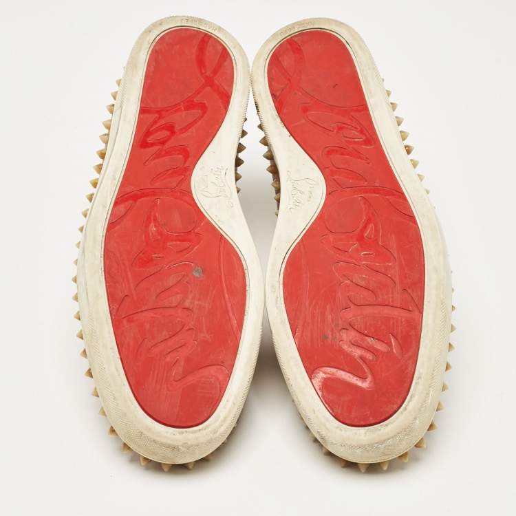 Pre Owned Christian Louboutin Brown Leather Pik Boat Slip On Sneakers Size 42