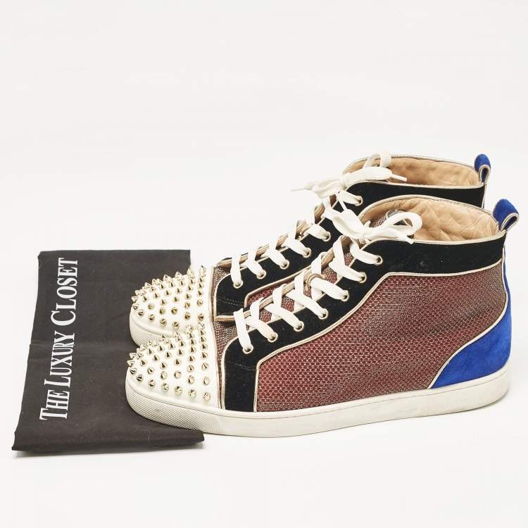 Pre Owned Christian Louboutin Multicolor Leather and Suede Lou Spikes High Top Sneakers Size 46