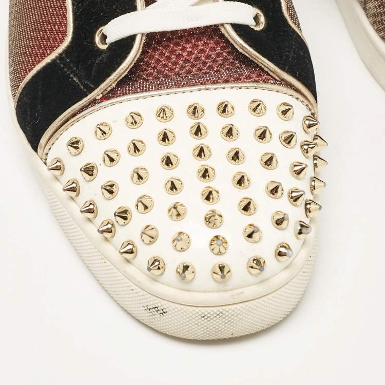 Pre Owned Christian Louboutin Multicolor Leather and Suede Lou Spikes High Top Sneakers Size 46