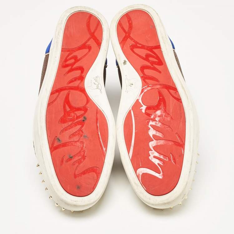 Pre Owned Christian Louboutin Multicolor Leather and Suede Lou Spikes High Top Sneakers Size 46