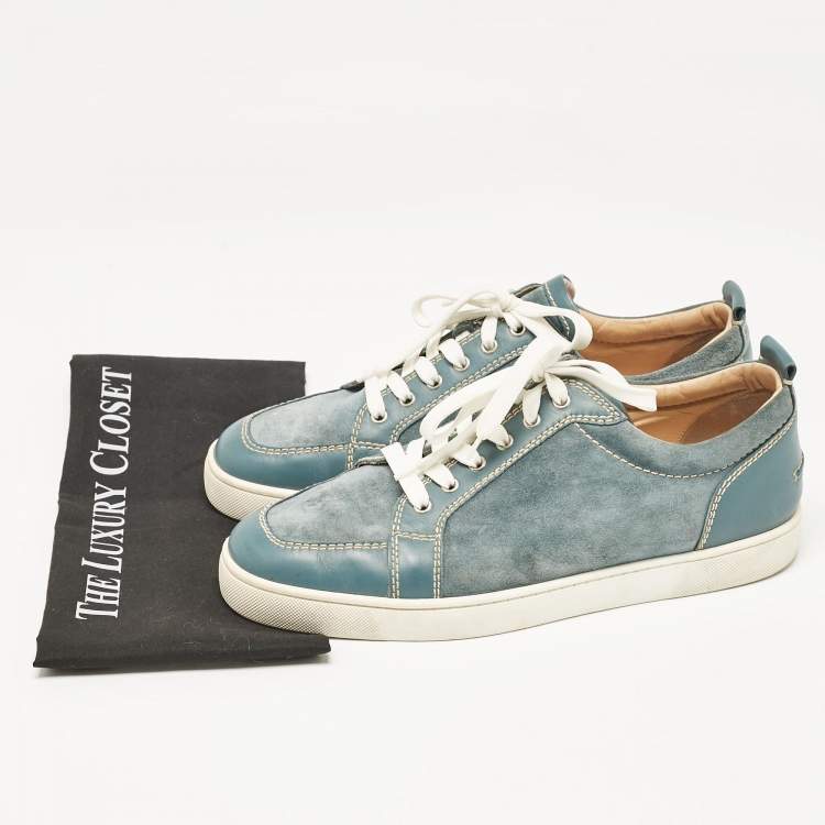 Pre Owned Christian Louboutin Grey Leather and Suede Rantulow Lace Up Sneakers Size 45.5