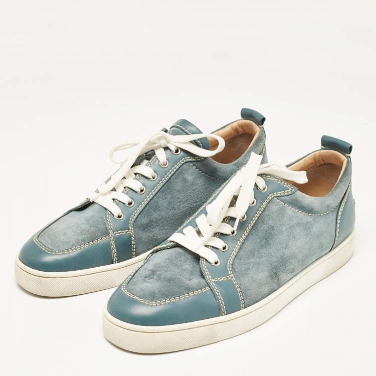 Pre Owned Christian Louboutin Grey Leather and Suede Rantulow Lace Up Sneakers Size 45.5