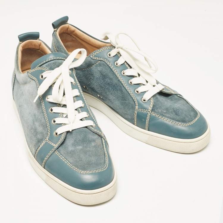 Pre Owned Christian Louboutin Grey Leather and Suede Rantulow Lace Up Sneakers Size 45.5