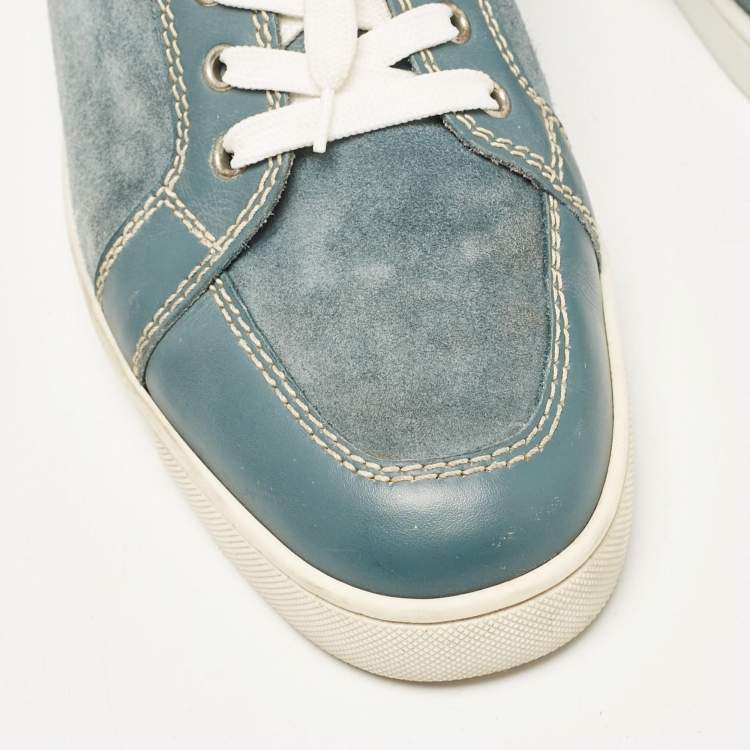 Pre Owned Christian Louboutin Grey Leather and Suede Rantulow Lace Up Sneakers Size 45.5