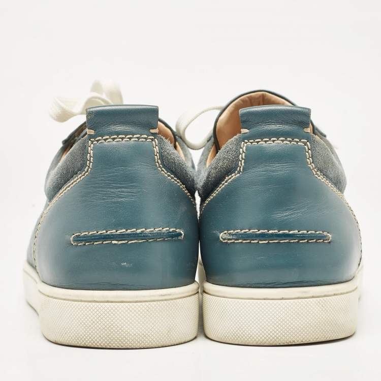 Pre Owned Christian Louboutin Grey Leather and Suede Rantulow Lace Up Sneakers Size 45.5