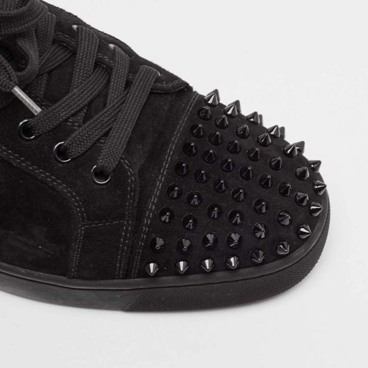 Pre Owned Christian Louboutin Black Suede Louis Junior Spikes Sneakers Size 44