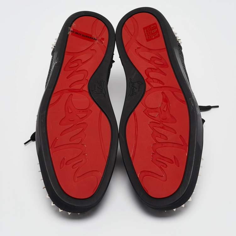 Pre Owned Christian Louboutin Black Glitter Suede Seavaste 2 Sneakers Size 43