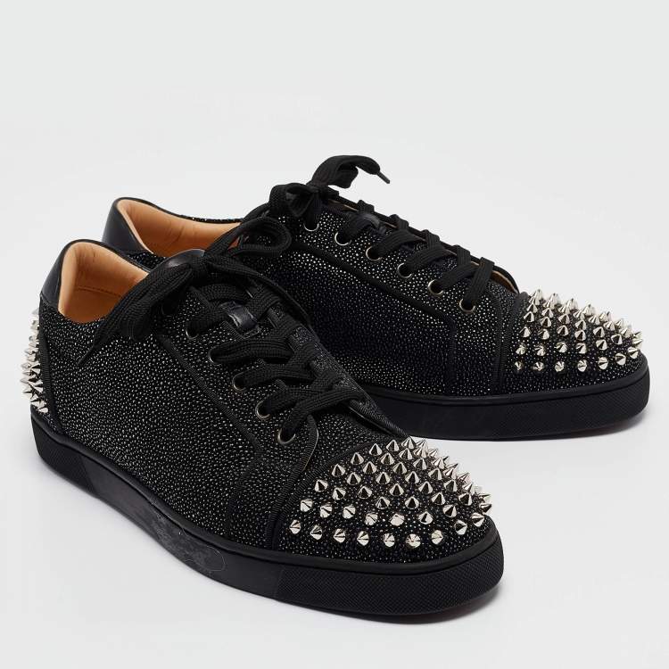 Pre Owned Christian Louboutin Black Glitter Suede Seavaste 2 Sneakers Size 43