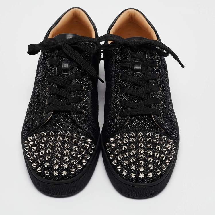Pre Owned Christian Louboutin Black Glitter Suede Seavaste 2 Sneakers Size 43