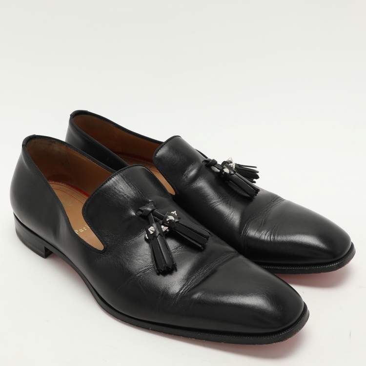 Pre Owned Christian Louboutin Black Leather Dandelion Tassel Loafers Size 45