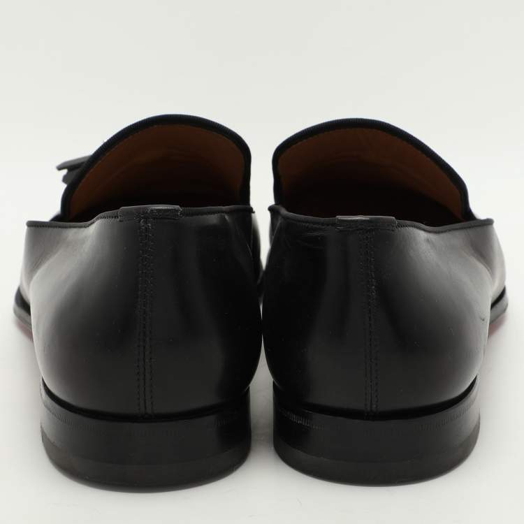 Pre Owned Christian Louboutin Black Leather Dandelion Tassel Loafers Size 45