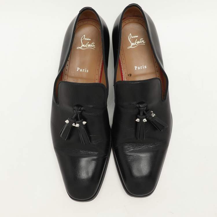 Pre Owned Christian Louboutin Black Leather Dandelion Tassel Loafers Size 45
