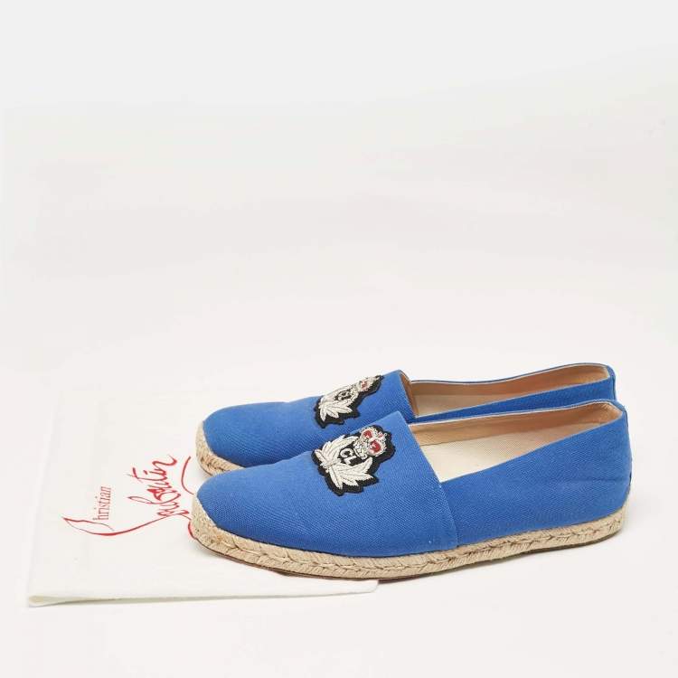 Pre Owned Christian Louboutin Blue Canvas Nanou Orlato Slip On Espadrille Size 46