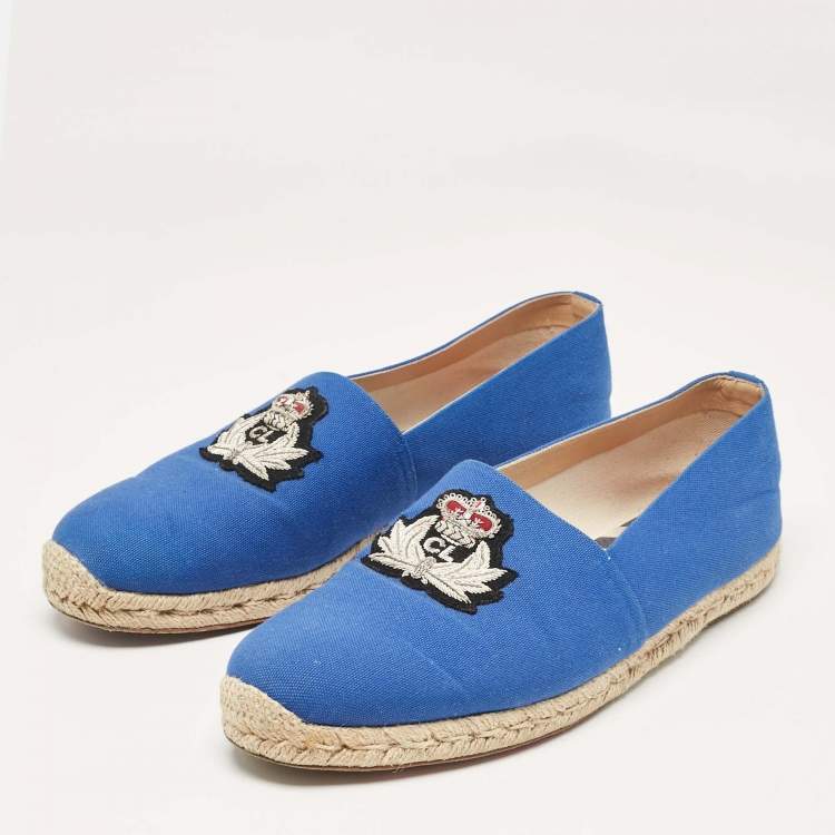 Pre Owned Christian Louboutin Blue Canvas Nanou Orlato Slip On Espadrille Size 46