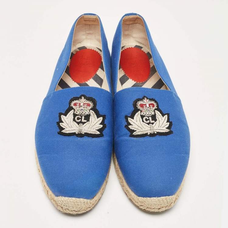 Pre Owned Christian Louboutin Blue Canvas Nanou Orlato Slip On Espadrille Size 46
