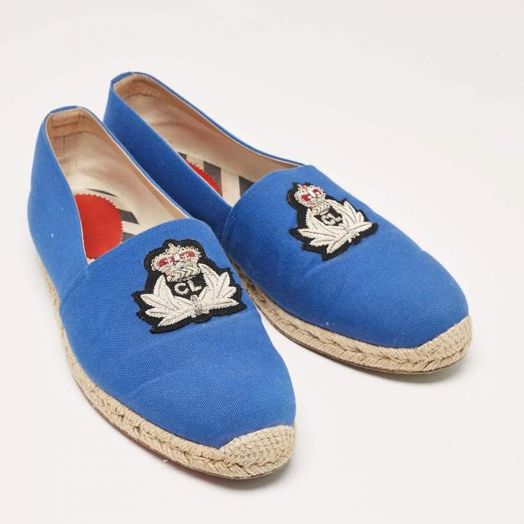 Pre Owned Christian Louboutin Blue Canvas Nanou Orlato Slip On Espadrille Size 46