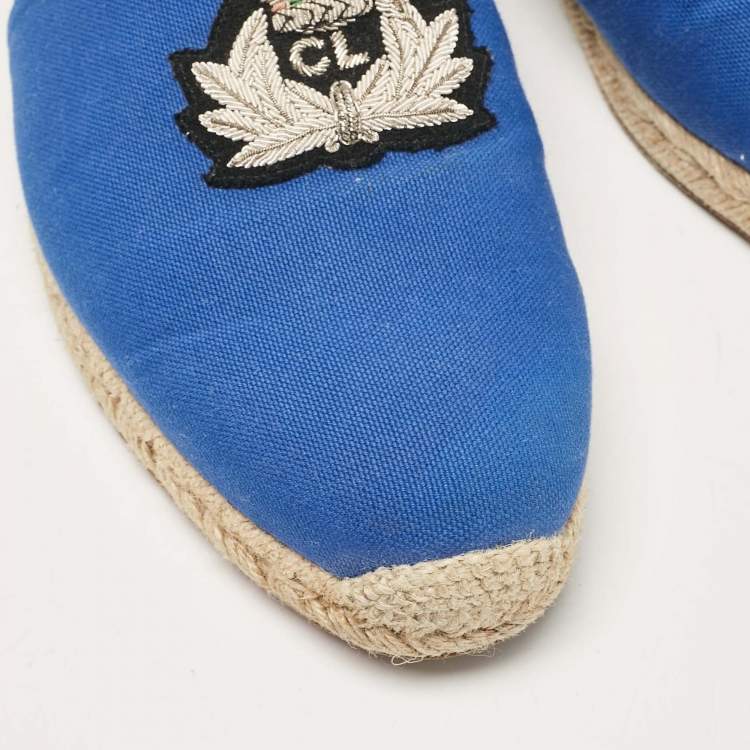 Pre Owned Christian Louboutin Blue Canvas Nanou Orlato Slip On Espadrille Size 46