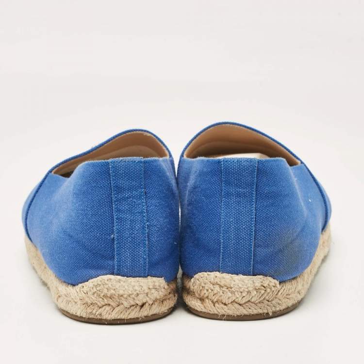 Pre Owned Christian Louboutin Blue Canvas Nanou Orlato Slip On Espadrille Size 46