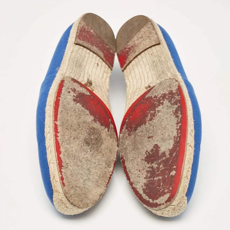 Pre Owned Christian Louboutin Blue Canvas Nanou Orlato Slip On Espadrille Size 46