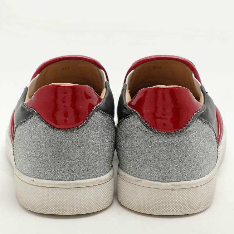Pre Owned Christian Louboutin Multicolor Graffiti Sequins and Leather Slip On Sneakers Size 40