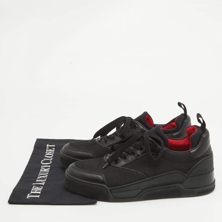 Pre Owned Christian Louboutin Black Canvas and Leather Happyrui Lace Up Sneakers Size 40