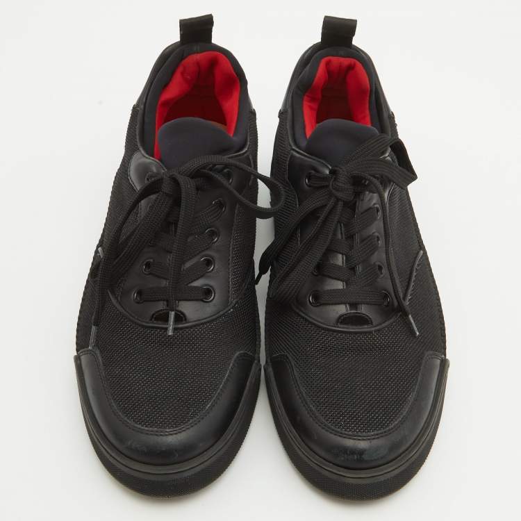 Pre Owned Christian Louboutin Black Canvas and Leather Happyrui Lace Up Sneakers Size 40