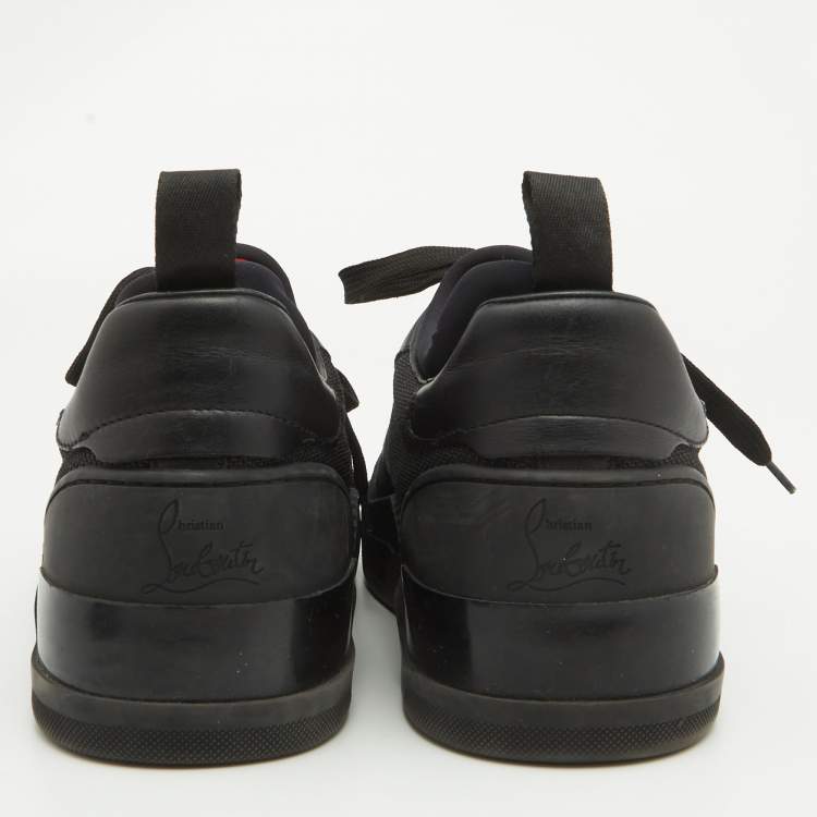 Pre Owned Christian Louboutin Black Canvas and Leather Happyrui Lace Up Sneakers Size 40