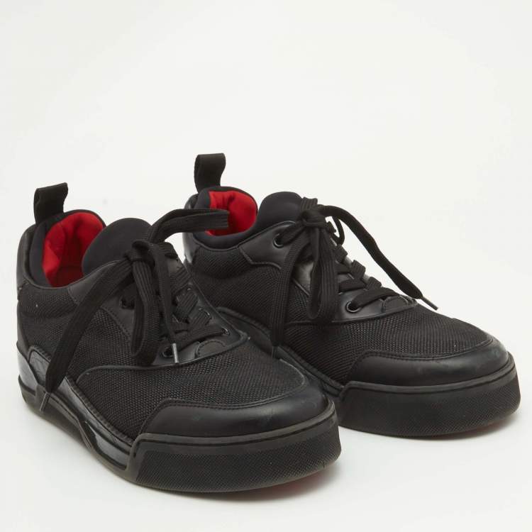 Pre Owned Christian Louboutin Black Canvas and Leather Happyrui Lace Up Sneakers Size 40