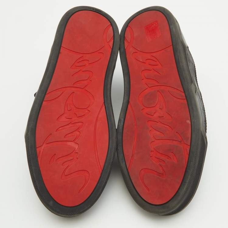 Pre Owned Christian Louboutin Black Canvas and Leather Happyrui Lace Up Sneakers Size 40