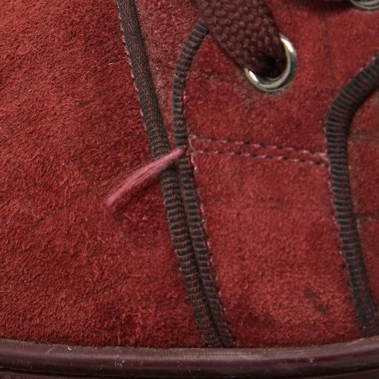 Pre Owned Christian Louboutin Burgundy Suede Louis High Top Sneakers Size 40