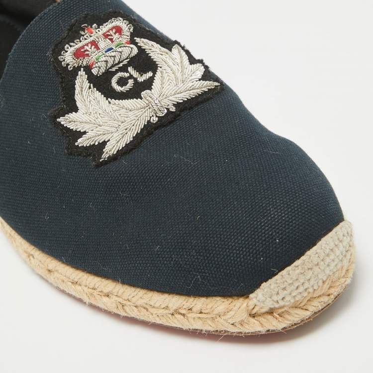 Pre Owned Christian Louboutin Navy Blue Canvas Nanou Orlato Espadrille Flats Size 43