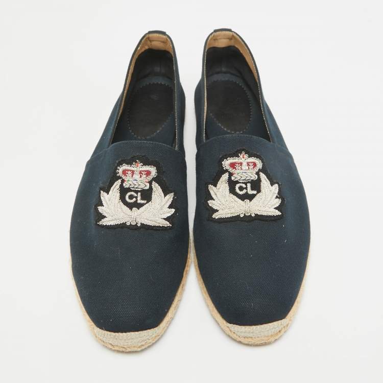 Pre Owned Christian Louboutin Navy Blue Canvas Nanou Orlato Espadrille Flats Size 43
