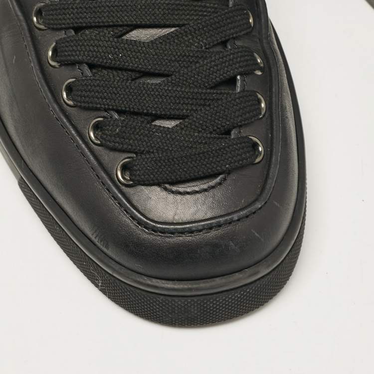 Pre Owned Christian Louboutin Black Leather Alfe Lace Up Sneakers Size 42