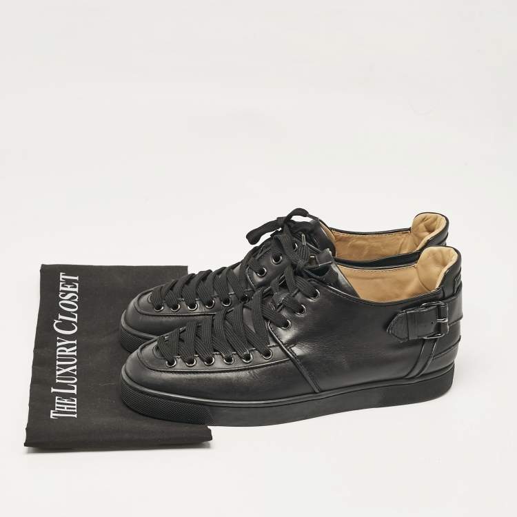 Pre Owned Christian Louboutin Black Leather Alfe Lace Up Sneakers Size 42