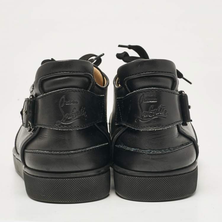 Pre Owned Christian Louboutin Black Leather Alfe Lace Up Sneakers Size 42